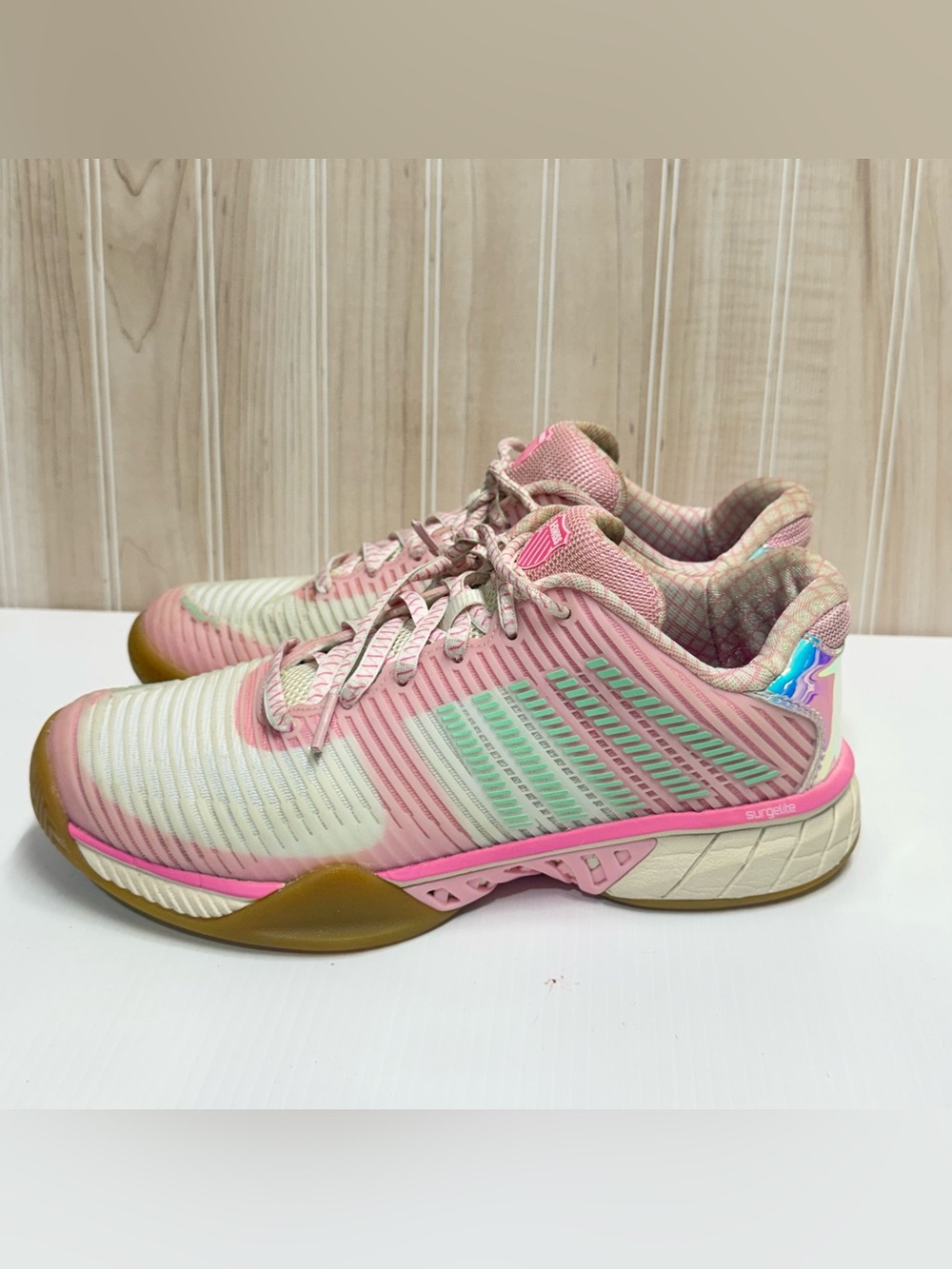 K-Swiss Pink and Mint Low-Top Athletic Sneakers